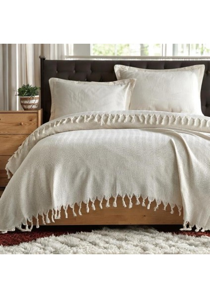 Çift Kişilik Pike 200X230CM, Ekru, %100 Pamuk, Yumuşak Dokulu, Hann Yalın