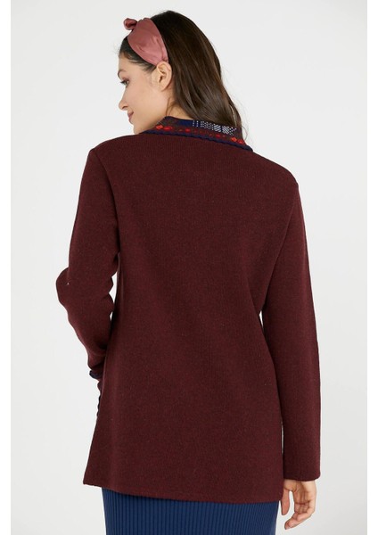 Bebe Yaka Nakışlı Kadın Triko Ceket - Bordo fırsatları