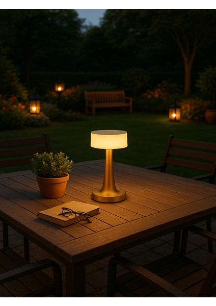 Gold Dokunmatik Şarjlı Masa Lambası USB Giriş 3 Işık Modu Ayarlanabilir Işık Şiddeti Gece Lambası