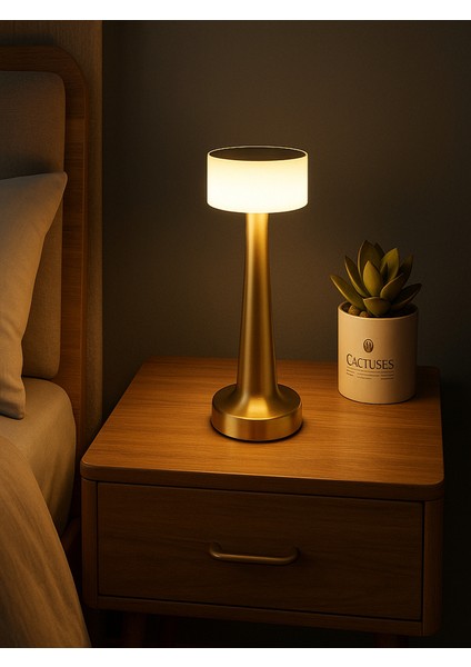 Gold Dokunmatik Şarjlı Masa Lambası USB Giriş 3 Işık Modu Ayarlanabilir Işık Şiddeti Gece Lambası modelleri