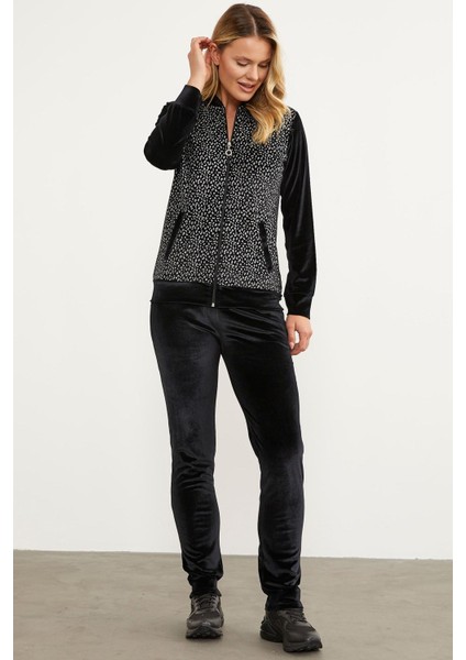 Desenli Payet Kumaş Kombinli Kadife Eşofman Takım - Siyah fiyatları