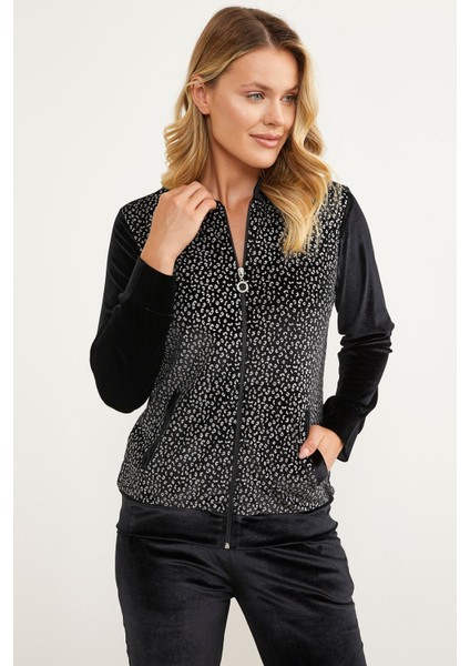 Desenli Payet Kumaş Kombinli Kadife Eşofman Takım - Siyah indirimleri