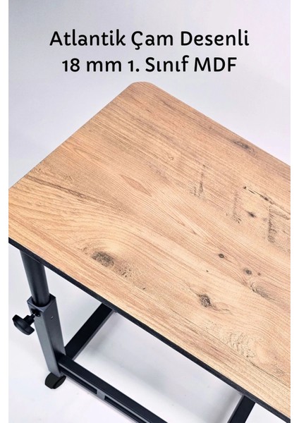 Yükseklik Ayarlı Laptop Masası - Çalışma Masası - (40X60 cm Mdf Tablalı / Tekerlekli)