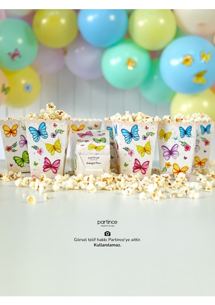 8 Kişilik Pastel Kelebek Çiçek Tema Kullan At Karton Popcorn Mısır Kutusu- Tabak-Bardak-Çatal Kaşık Bıçak Parti Seti indirimleri