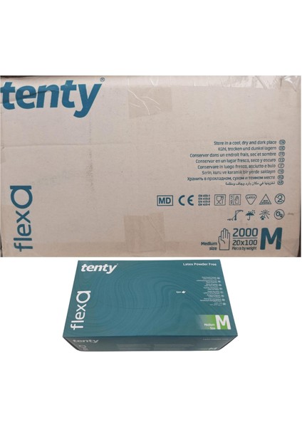 Tenty - Muayene Eldiveni Flexs A Pudrasız Lateks Medium 100LÜ 20 Paket