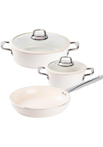 Deluxe Krem Seramik 5 Parça Tencere Seti (8695835420936)