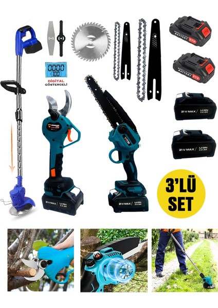 Pro 3-Lü Set 4 Akülü Kenar Kesme-Dal Budama Makası-Budama Testeresi Bahçe Set