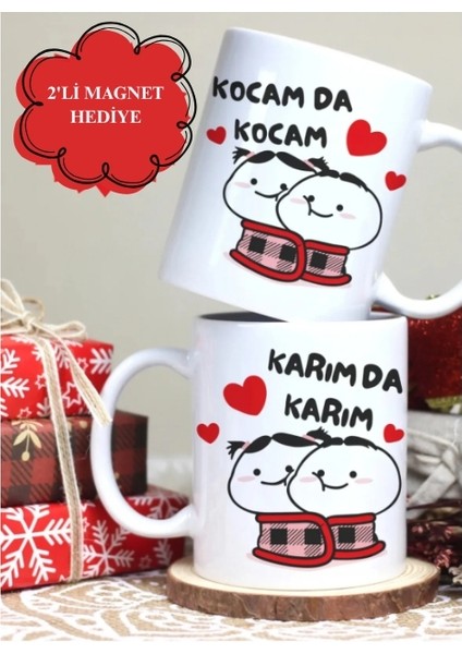 Sevgili Hediyesi Ikili Eşli Çift Yön Baskılı Kupa Bardak Kocamda Kocam Karımda Karım Magnet Hediye