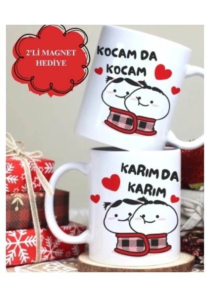 Sevgili Hediyesi Ikili Eşli Çift Yön Baskılı Kupa Bardak Kocamda Kocam Karımda Karım Magnet Hediye modelleri