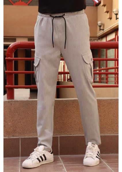 Erkek, bel bağcıklı, kargo cepli, regular fit, poliviskon kumaş pantolon 24INP242