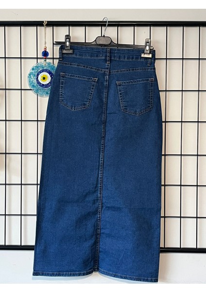Kadın Denim Esnek Kumaş Yırtmaçlı Uzun Etek fiyatları