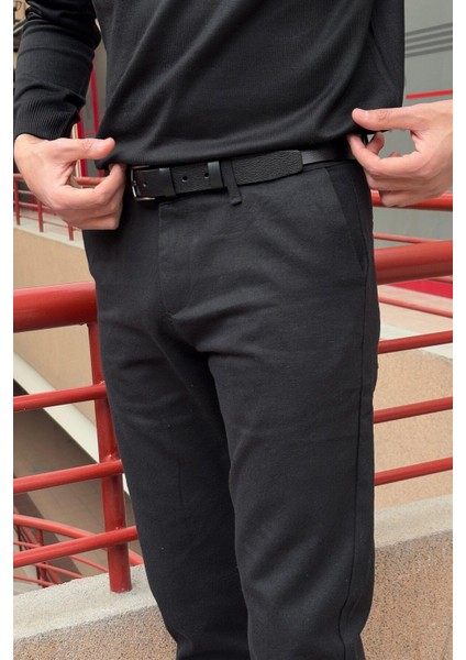 Erkek, Siyah, Slim fit, pamuklu dokuma pantolon modelleri
