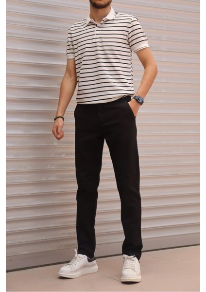 Erkek, Siyah, Slim fit, pamuklu dokuma pantolon indirimleri