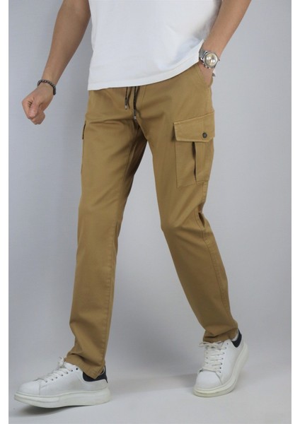 Bel bağcıklı, Pamuklu gabardin kumaş, Oversize-Regular fit kargo cep pantolon 256 modelleri