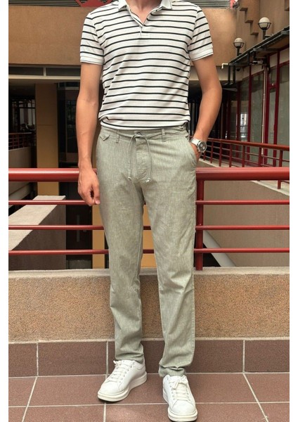 Erkek, regular-fit, lastikli, old-money culture, pamuklu, keten dokuma kumaş pantolon 24INP279 fırsatları