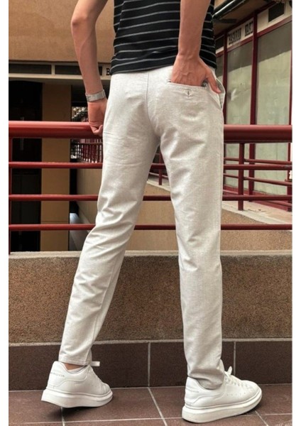 Erkek, bel lastikli, keten görünümlü, standart fit, bağcıklı dokuma pantolon 216-2 modelleri
