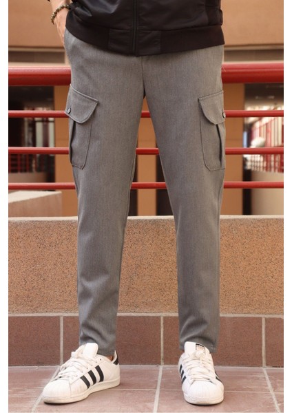 Erkek, bel bağcıklı, kargo cepli, regular fit, poliviskon kumaş pantolon 24INP242