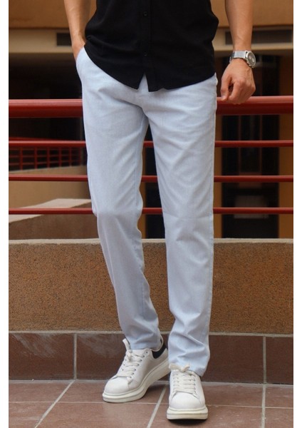 Erkek Arka Bel Lastik Detay Pamuk-keten Yazlık Pantolon
