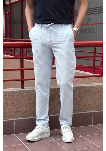 Erkek, Bel Bağcıklı, Çizgi Desenli Pantolon