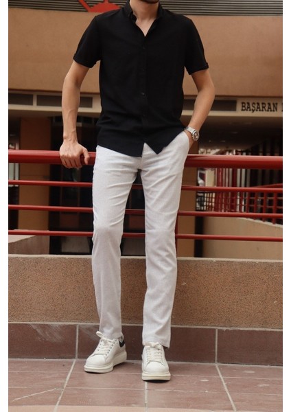 Erkek Arka Bel Lastik Detay Pamuk-keten Yazlık Pantolon