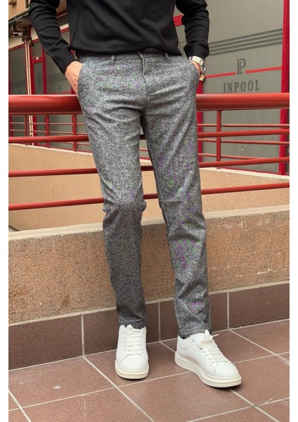 Erkek, Gri, Slim fit, pamuklu dokuma pantolon modelleri