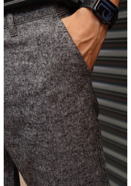 Erkek, Gri, Slim fit, pamuklu dokuma pantolon