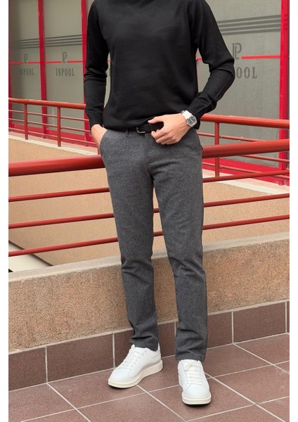 Erkek, Füme, Slim fit, pamuklu dokuma pantolon