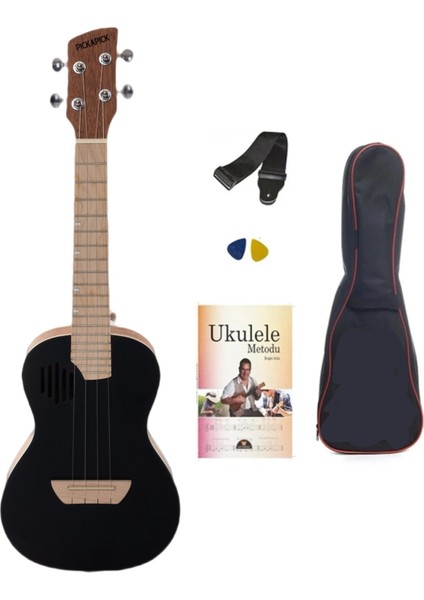 Pıckapıck PICK-24BK Concert Ukulele Siyah Set (Kılıf-Askı-Method-Pena Hediyeli)