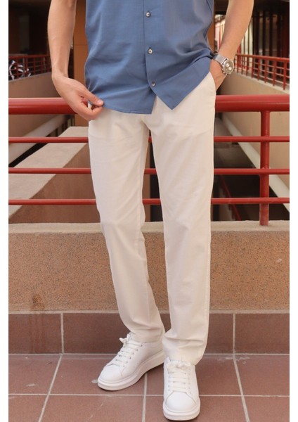 Erkek, regular-fit, lastikli, old-money culture, pamuklu, keten dokuma kumaş pantolon 24INP279 fiyatları