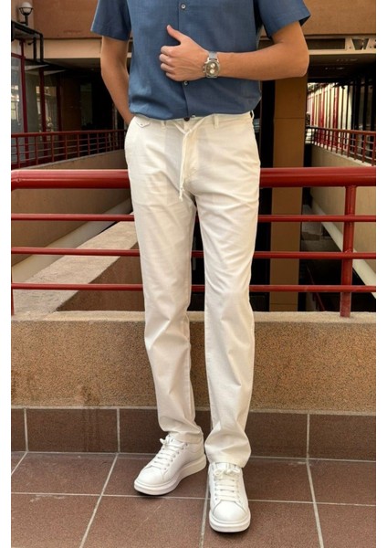 Erkek, regular-fit, lastikli, old-money culture, pamuklu, keten dokuma kumaş pantolon 24INP279 modelleri