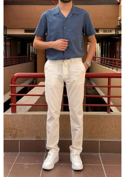 Erkek, regular-fit, lastikli, old-money culture, pamuklu, keten dokuma kumaş pantolon 24INP279 indirimleri