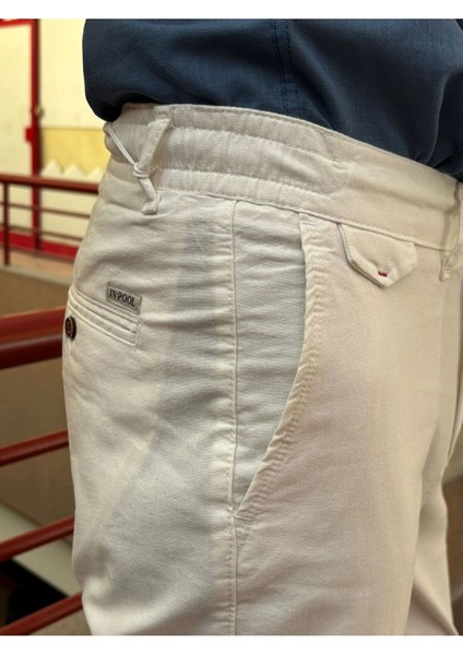 Erkek, regular-fit, lastikli, old-money culture, pamuklu, keten dokuma kumaş pantolon 24INP279