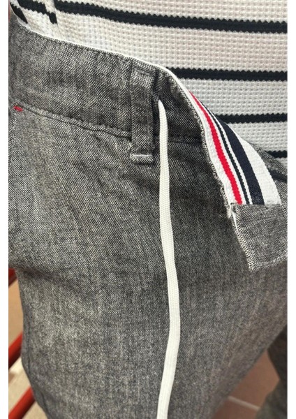 Erkek, bel lastikli, keten görünümlü, standart fit, bağcıklı dokuma pantolon 216-2 fırsatları