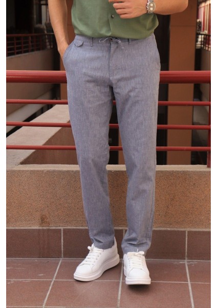 Erkek, regular-fit, lastikli, old-money culture, pamuklu, keten dokuma kumaş pantolon 24INP279 modelleri