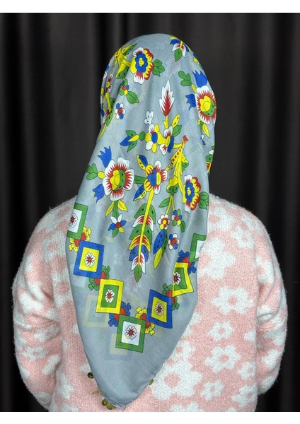 Gri Pullu Tokat Yazması Çengelköy Deseni 100X100 cm Çeyizlik Yazma