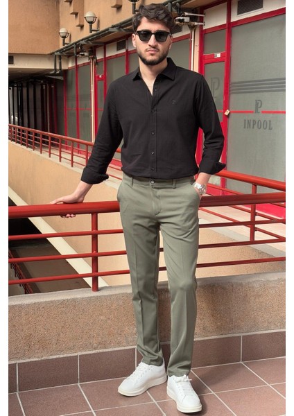 Günlük Kullanım İçin Düz Desenli Boru Paça Pantolon 23INP269 Konforlu Poliviskon Kumaş