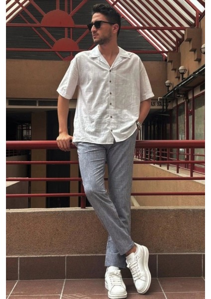 Erkek, bel lastikli, keten görünümlü, standart fit, bağcıklı dokuma pantolon 216-2 fiyatları