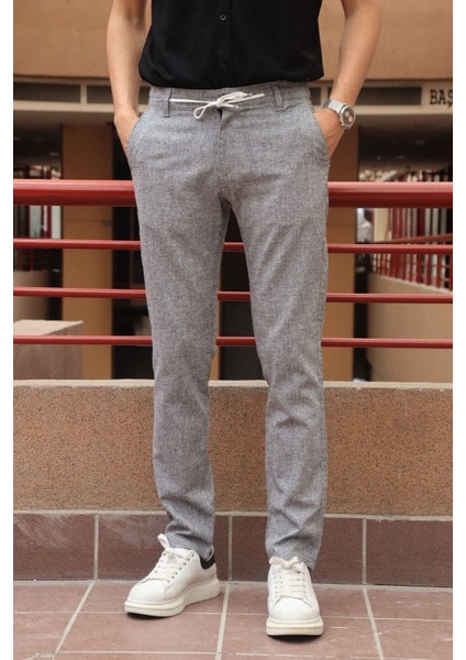 Erkek Arka Bel Lastik Detay Pamuk-keten Yazlık Pantolon modelleri