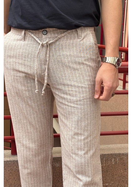 Erkek, Bel Bağcıklı, Çizgi Desenli Pantolon fiyatları