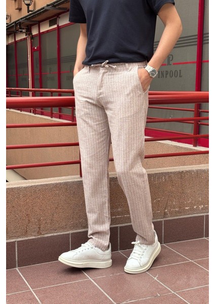 Erkek, Bel Bağcıklı, Çizgi Desenli Pantolon modelleri