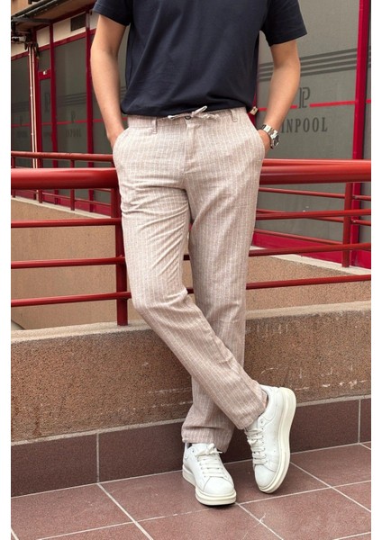Erkek, Bel Bağcıklı, Çizgi Desenli Pantolon fırsatları