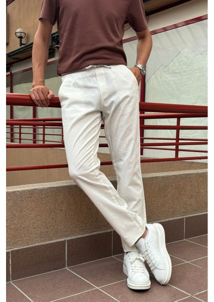 Erkek, bel lastikli, yazlık-baharlık, Old Money culture, pamuklu, keten dokuma pantolon 290