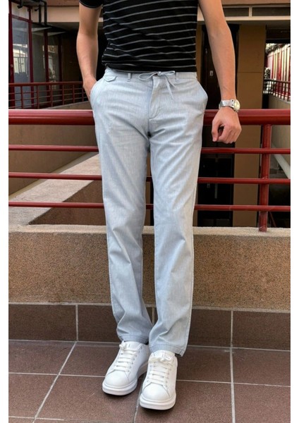 Erkek Regular Fit Lastikli Old Money Culture Pamuklu Keten Dokuma Kumaş Pantolon 24INP279