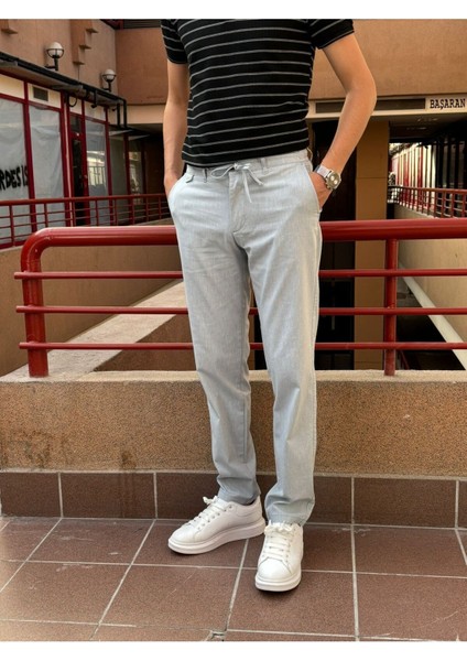 Erkek Regular Fit Lastikli Old Money Culture Pamuklu Keten Dokuma Kumaş Pantolon 24INP279 fiyatları