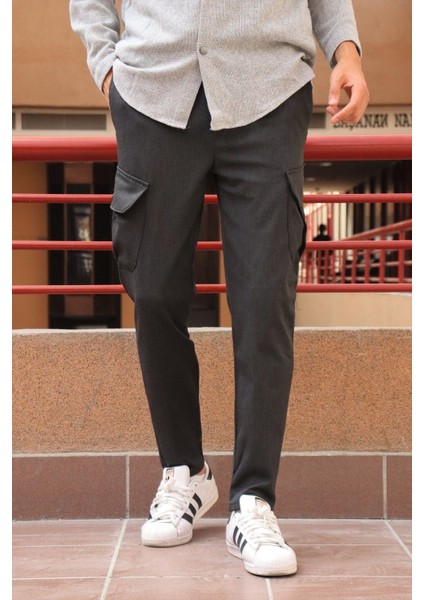 Erkek, bel bağcıklı, kargo cepli, regular fit, poliviskon kumaş pantolon 24INP242