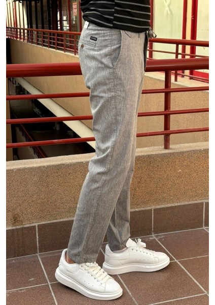 Erkek, regular-fit, lastikli, old-money culture, pamuklu, keten dokuma kumaş pantolon 24INP279 fırsatları