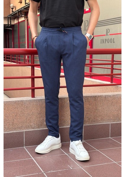 Yeni Sezon Erkek Siyah Pens Detaylı Bağcıklı Pantolon