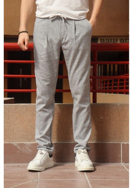 Erkek, pile detaylı beli bağcıklı-lastikli, pamuklu pantolon