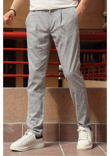 Erkek, pile detaylı beli bağcıklı-lastikli, pamuklu pantolon fiyatları