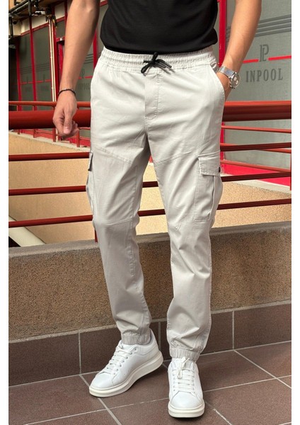 Erkek, Bel Ve Paça Lastikli, Kargo Cep, Gabardin Pantolon